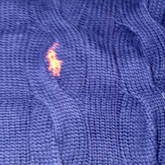 Ralph Lauren Polo Cable Knit Sweater Red Pony Navy Medium Preppy Like New - Picture 7 of 14